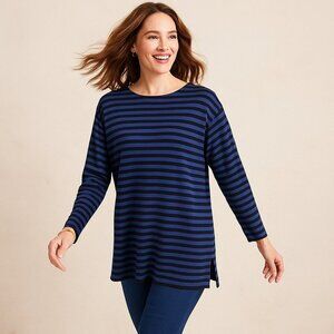 VTG Bechamel Striped Sweater Women Medium Blue Black Classic Preppy Nautical 90s